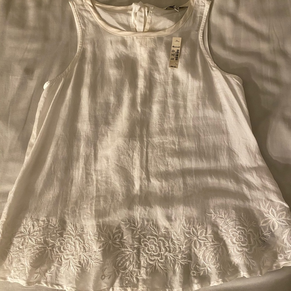 Madewell White Embroidered Tank NWT